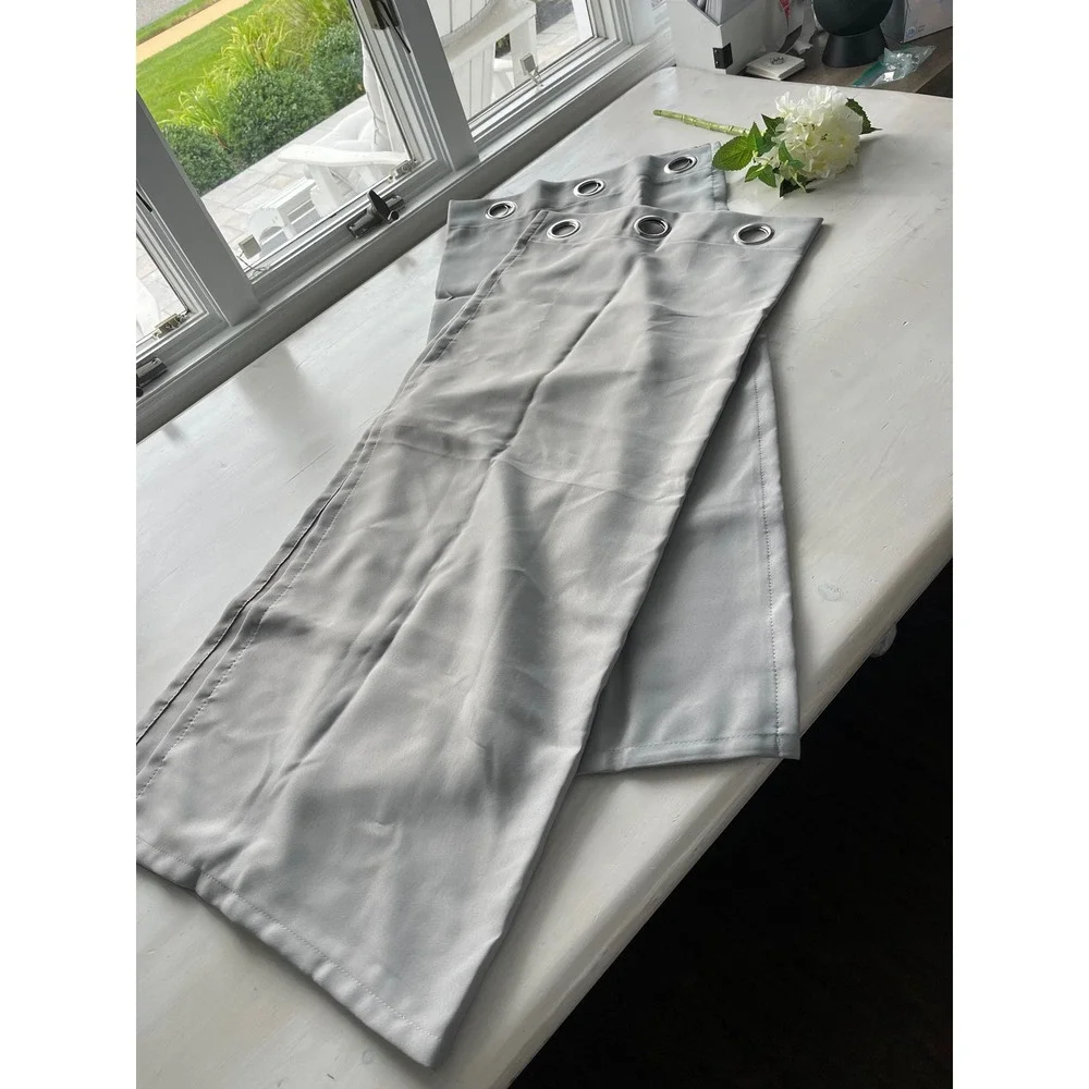 Gray Window Curtain Panels Set Room Darkening Drapes Grommet Top‎ Polyester